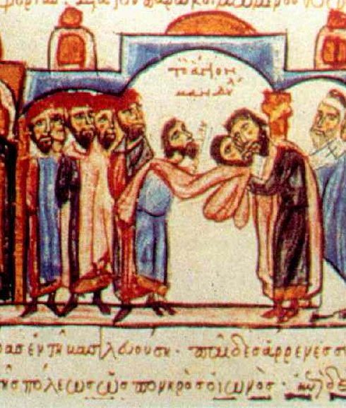 Arrival of the cloth in Constantinople – medieval manuscript (12th century)